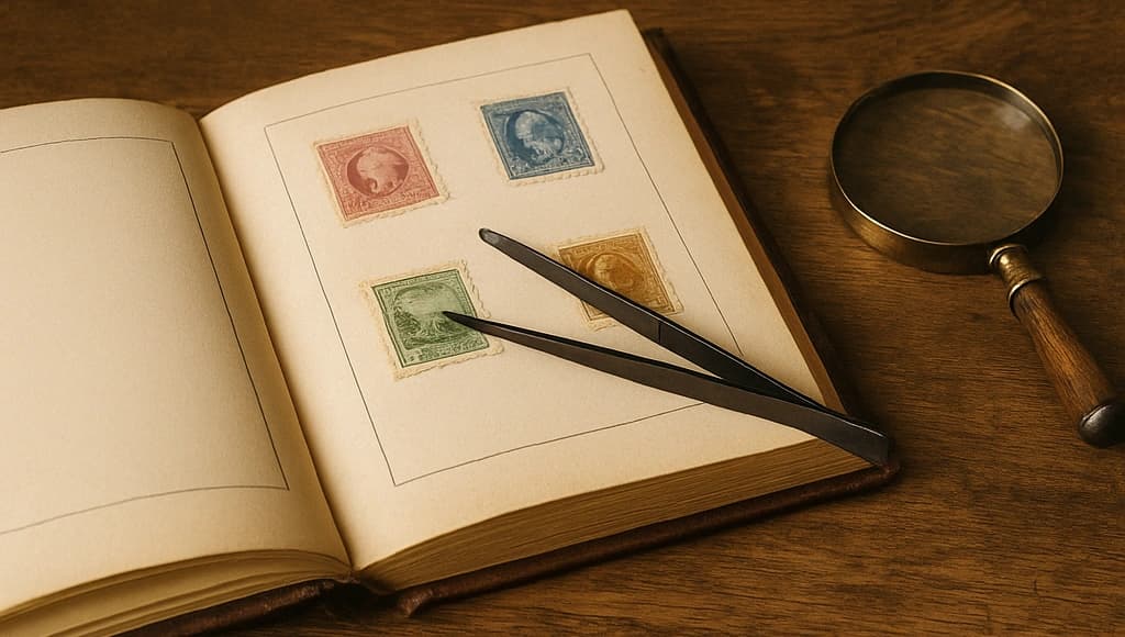 Vintage stamp collecting setup